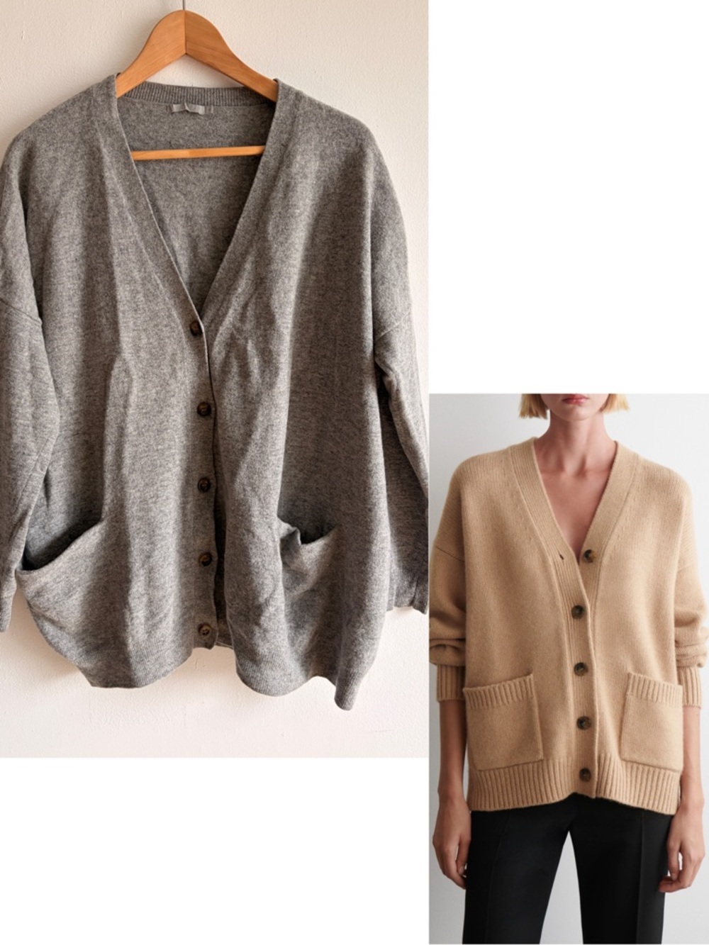 COS Gray Oversized V-Neck Button Up Wool Cardigan S Unisex